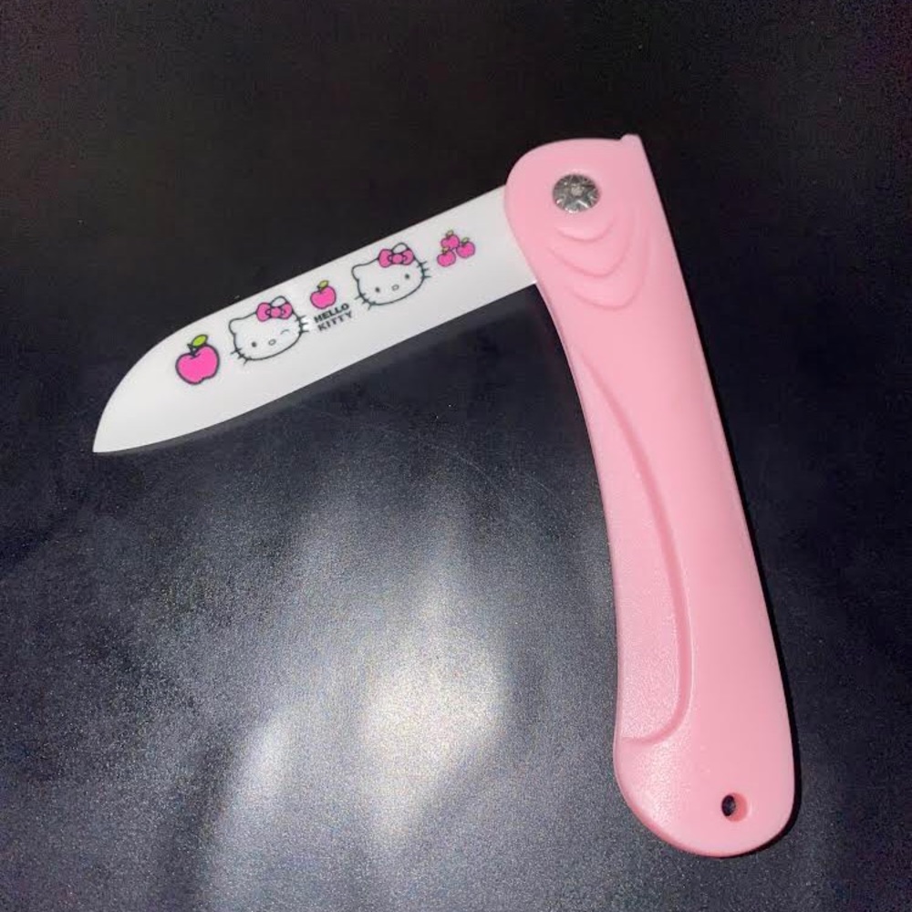 Hello Kitty Sanrio Pink flip folding knife cute blade ceramics portable used